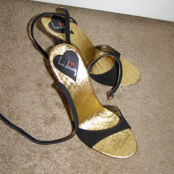 New In Box Sexy Suede Black & Gold Luichiny Heels size 8 - Picture 11 of 15